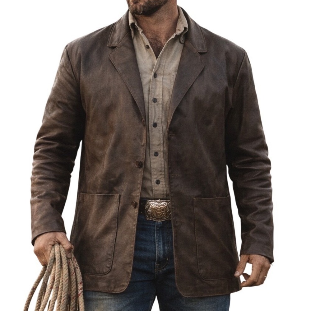 Robert Comstock Men's Vintage‎ Classic Western Leather Trench Coat Brown Size 46